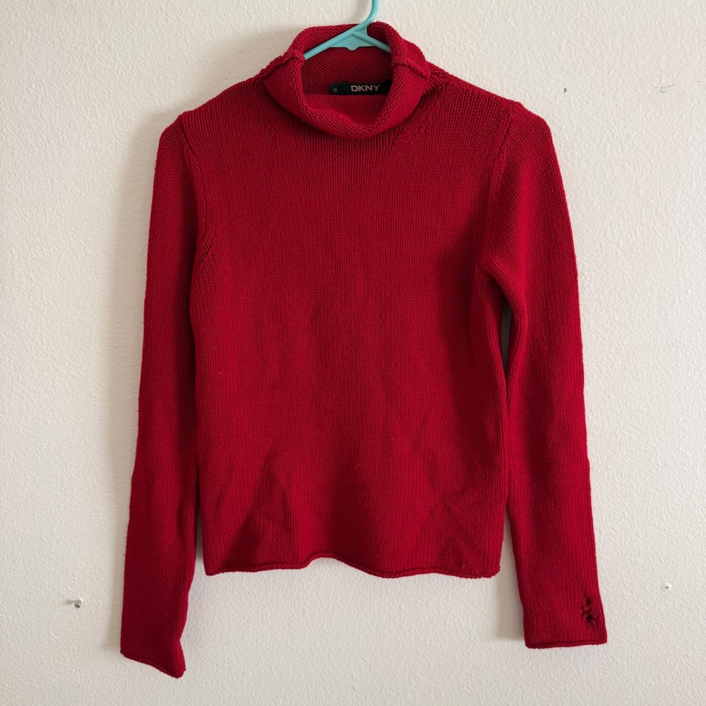 DKNY Womens Red Wool Blend Turtleneck Sweater Size S Long Sleeve Knit Top